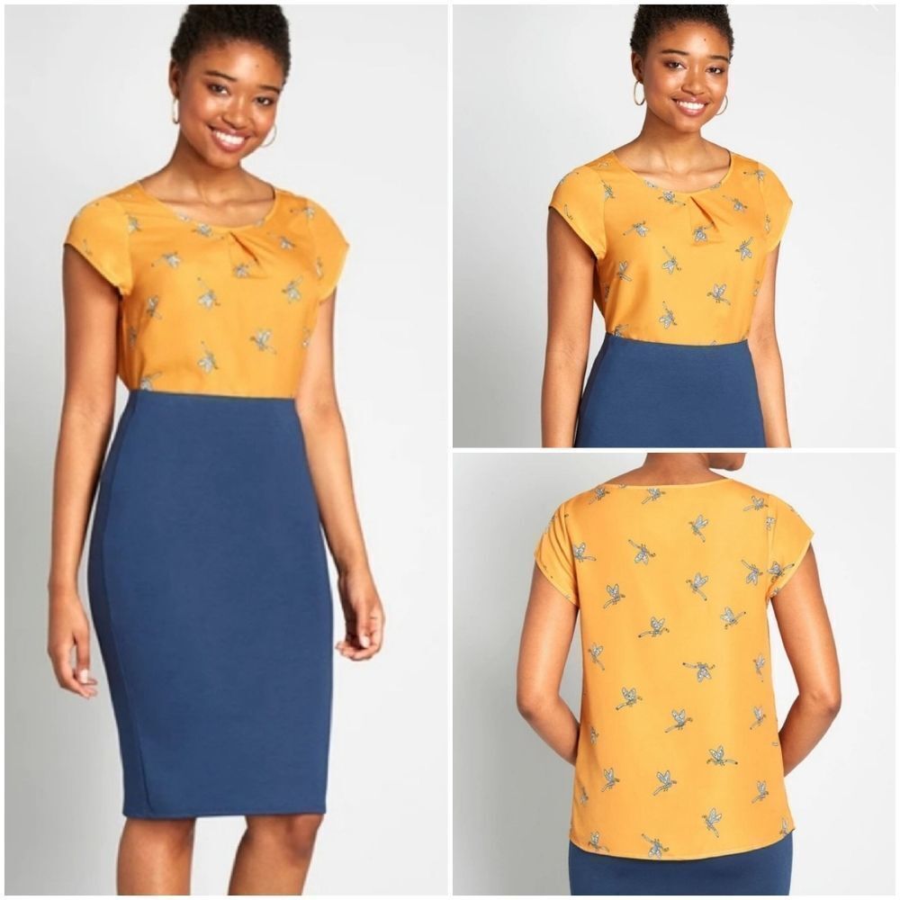 🔸️NWT Anthropologie Modcloth Yellow Lightweight Dragonfly Top Small